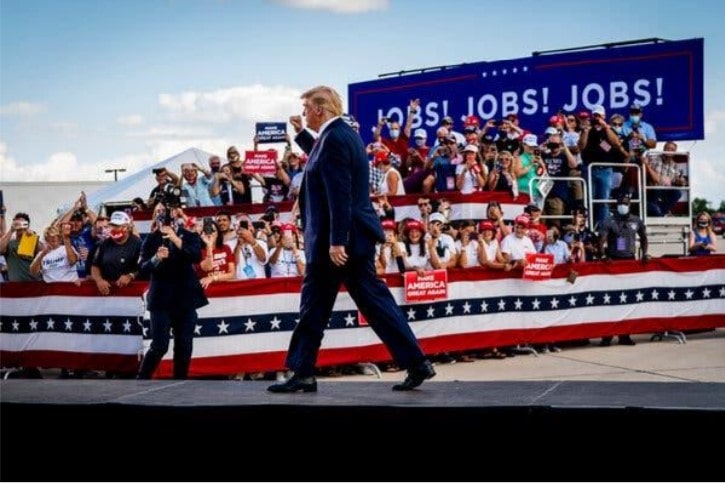 New York Times article President Trump Live briefing in Oshkosh August 2020